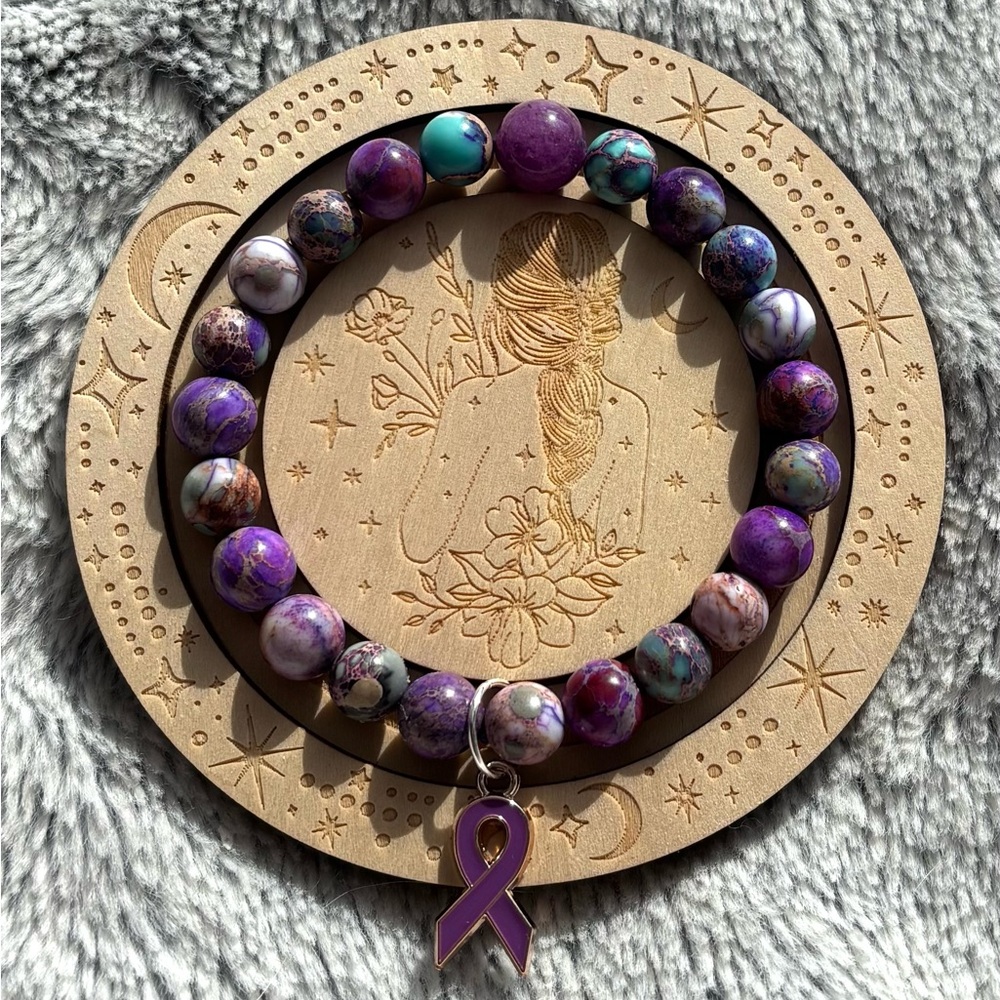 Purple Imperial Jasper Purple Ribbon Awareness Bracelet